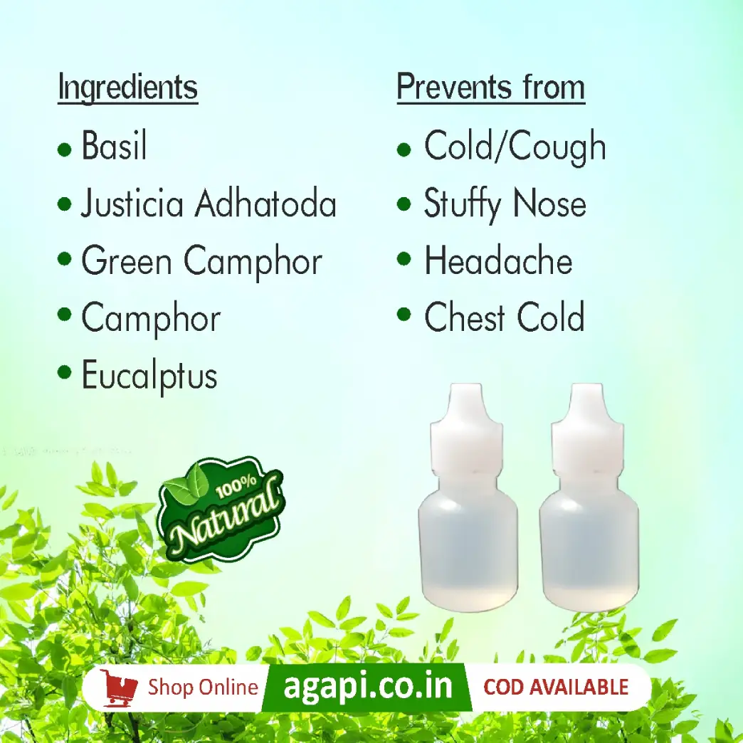Photo 3 of 3 - 100% Natural Herbal White Oil - Powerful Blend of Basil, Adhatoda, Camphor, Eucalyptus - Relieve Cold, Cough & Headache | Agapi